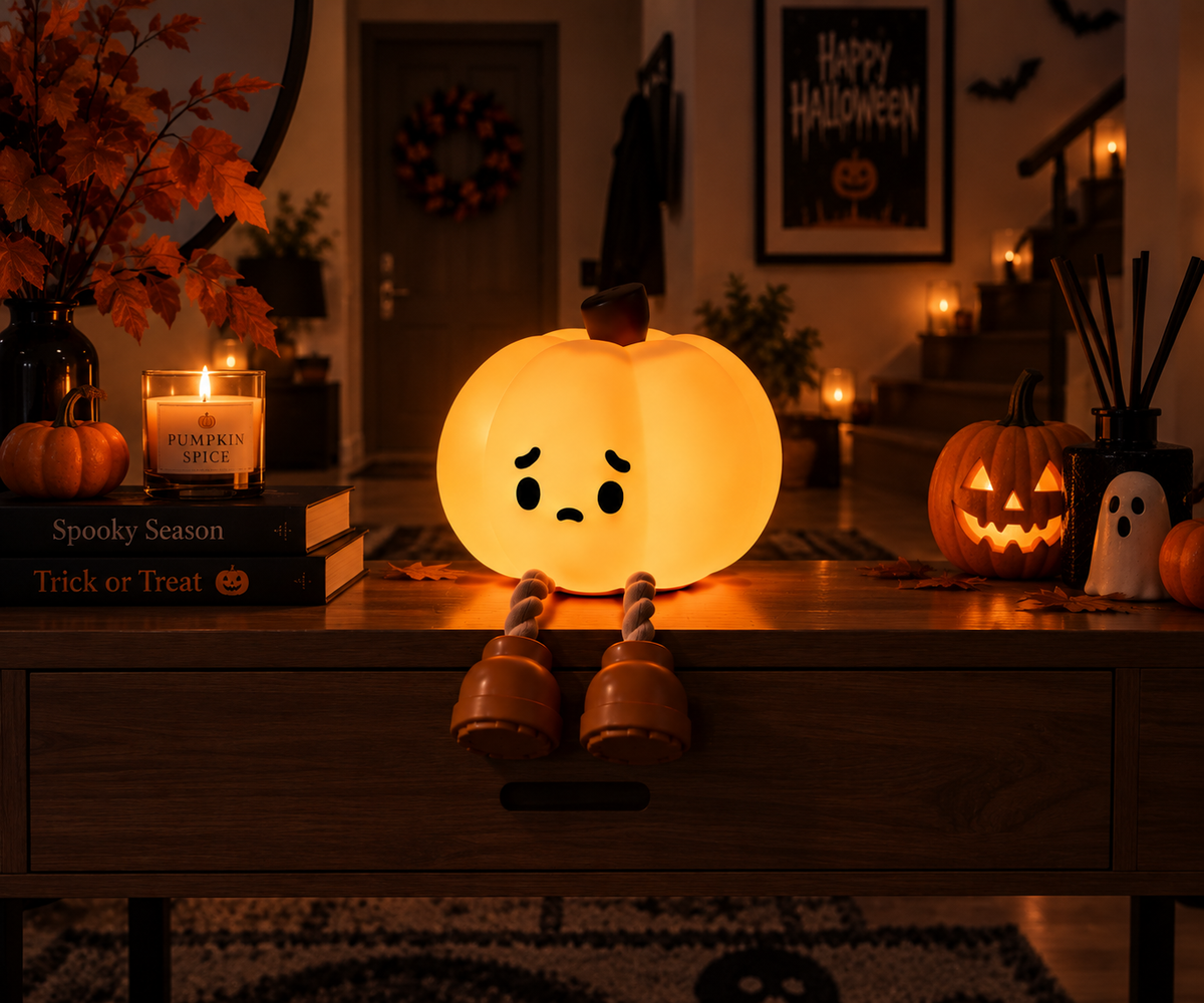 Calabaza de silicona encendida de cerca